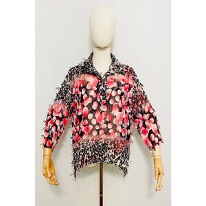 Feratelli Women’s Size M Animal Leopard Print 3D Accent High Low Hem Blouse Top